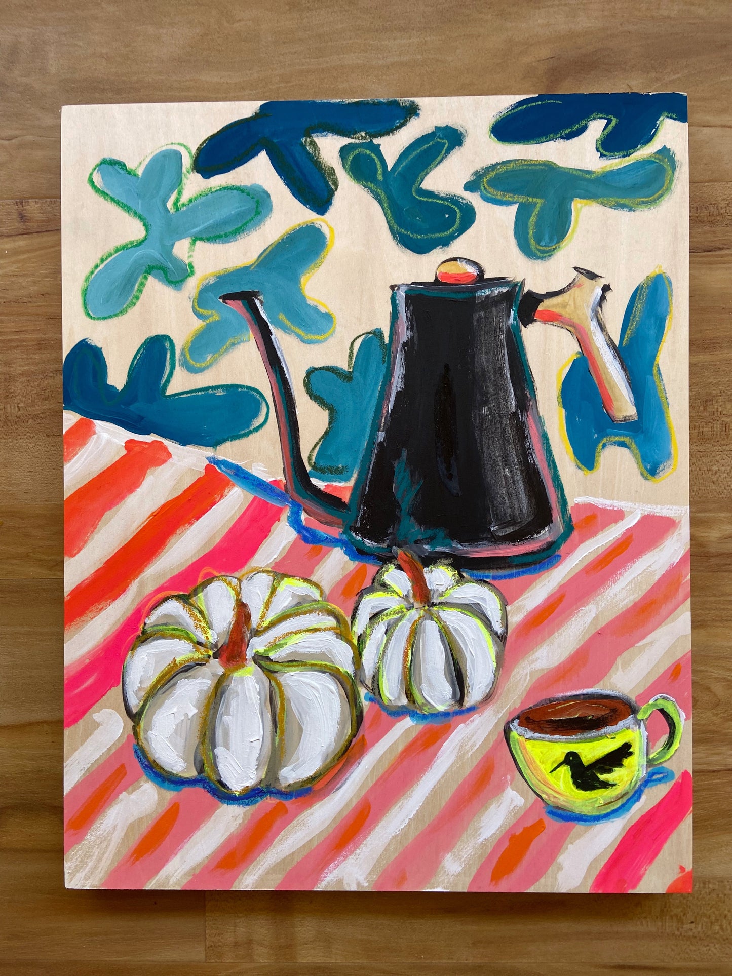 White pumpkins and tea.